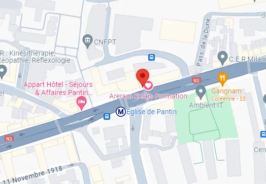 Plan du quartier : centre ARERAM à proximité du métro Église de Pantin