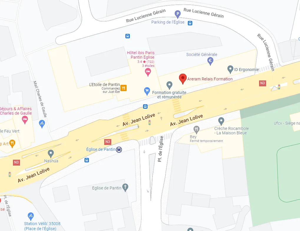 Plan d’accès au centre ARERAM, 155 avenue Jean Lolive à Pantin